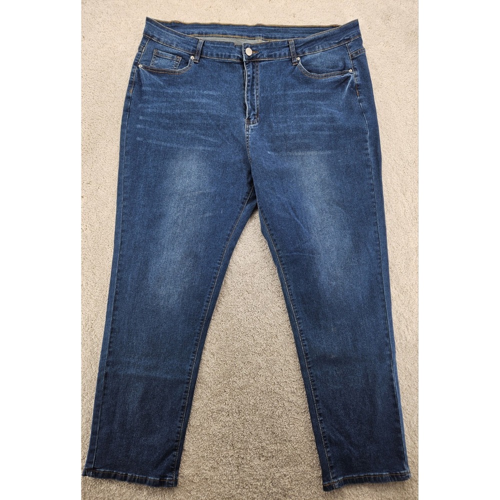 Unbranded Women's High Rise Whiskered Straight Leg Jeans Plus Size 40x27